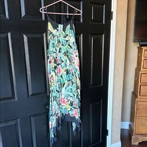Johnny Was Black Maxi Dress with Green and Yellow Tropical Print